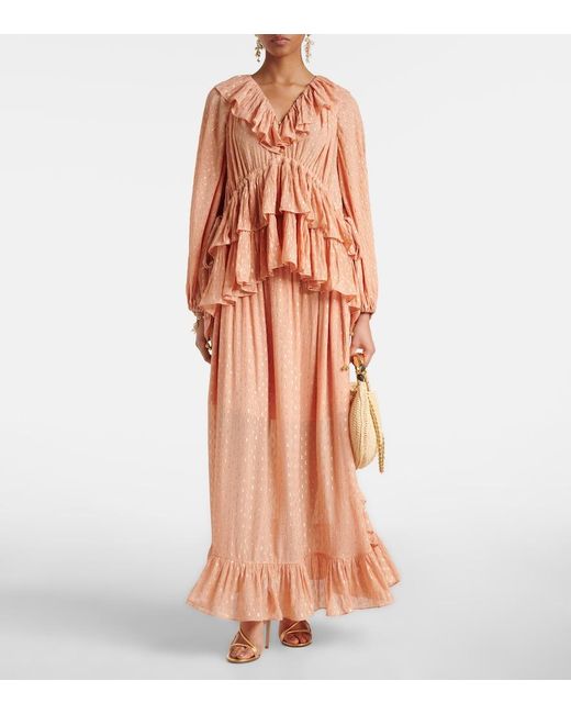 Zimmermann Orange Rhiannon Ruffled Blouse