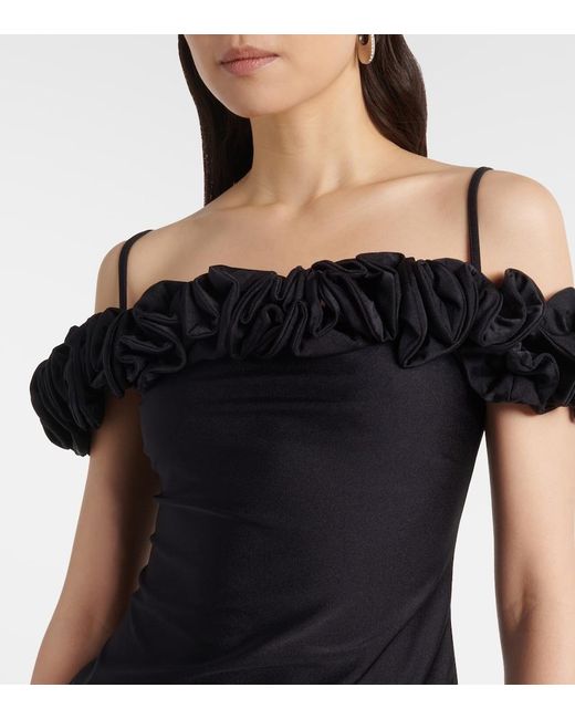 Coperni Black Ruffled Off-Shoulder Cotton-Blend Top