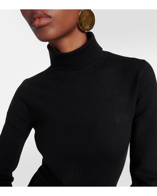 Joseph Black Turtleneck Silk-Blend Midi Dress