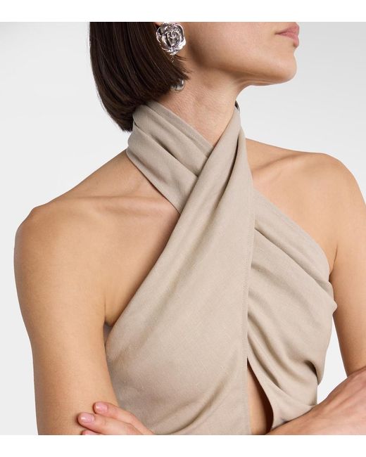 Magda Butrym Natural Draped Halterneck Linen Top
