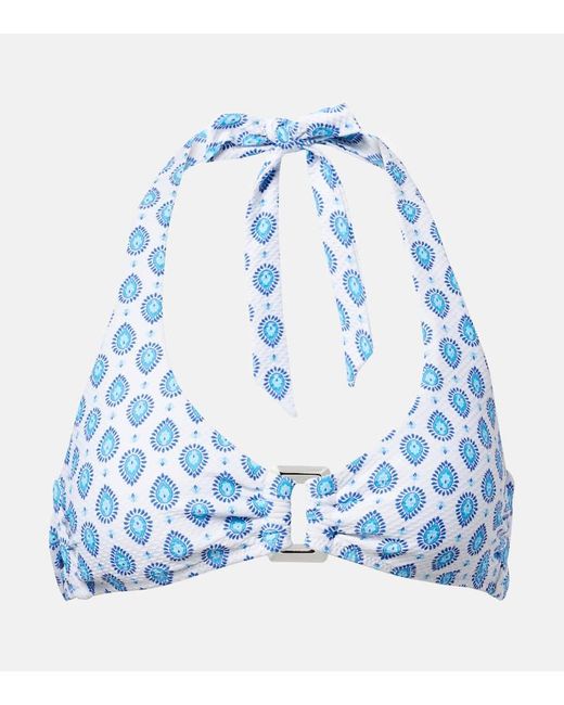 Heidi Klein Blue La Croissette Printed Bikini Top