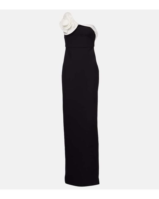 Roland Mouret Blue Floral-Applique Draped Crepe Gown