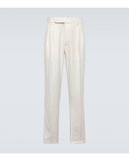 Ralph Lauren Purple Label White Silk And Linen Straight Pants for men