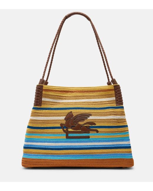 Etro Yellow Libra Medium Striped Tote Bag