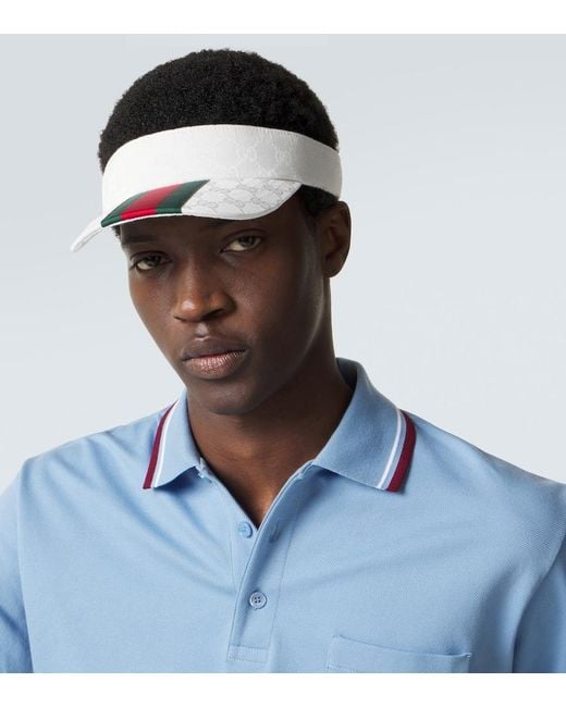 Gucci White Web Stripe Gg Canvas Visor for men