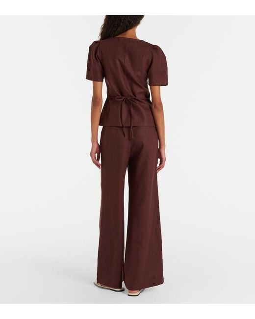 Faithfull The Brand Brown Syna Linen Wide-Leg Pants