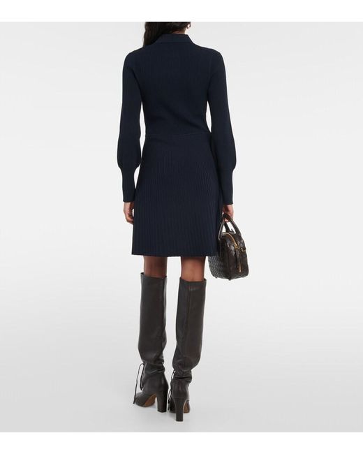 Veronica Beard Blue Lauper Puff-Sleeve Sweater Dress