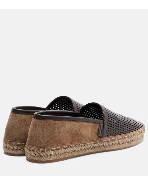 Brunello Cucinelli Brown Monili Leather And Suede Espadrilles