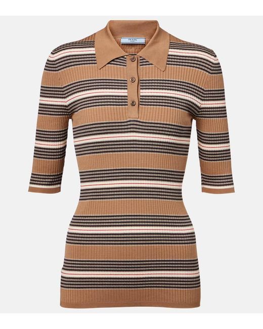 Prada Brown Polopullover Aus Einem Baumwollgemisch