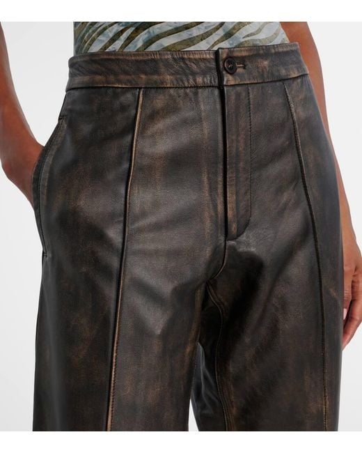 JACQUES WEI Gray Weite High-Rise-Hose Aus Leder