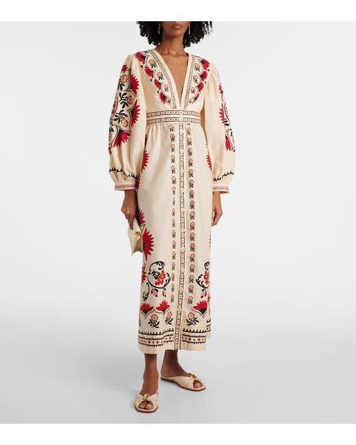 Farm Rio Red Cashew Mandala Cream Printed Maxi Dress