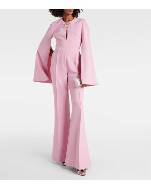 Elie Saab Pink Embellished Flared Cady Jumpsuit