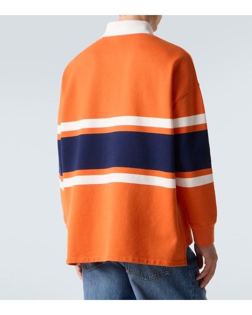 Loewe Orange Striped Cotton Fleece Polo Sweater for men