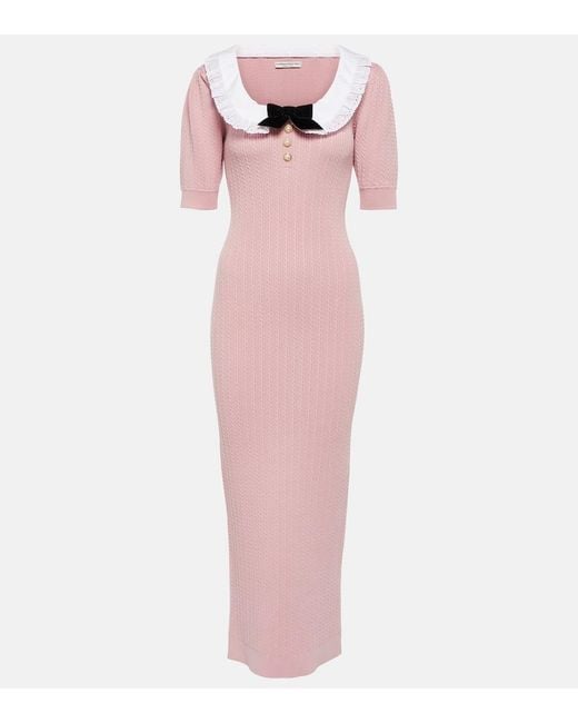 Alessandra Rich Pink Embellished Cotton-Blend Midi Dress