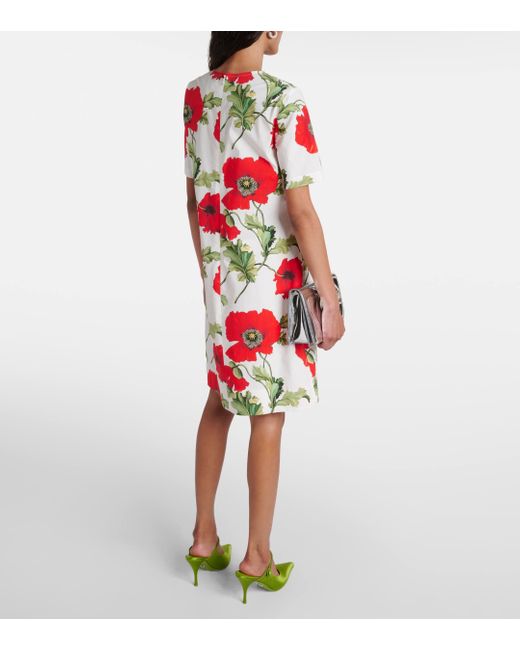 Oscar de la Renta Red Floral Cotton-blend Minidress