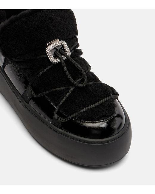 Roger Vivier Black Viv' Up Shearling And Patent Leather Sneakers