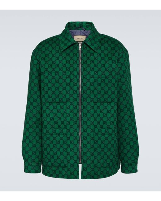 Gucci Green GG Wool Flannel Overshirt for men