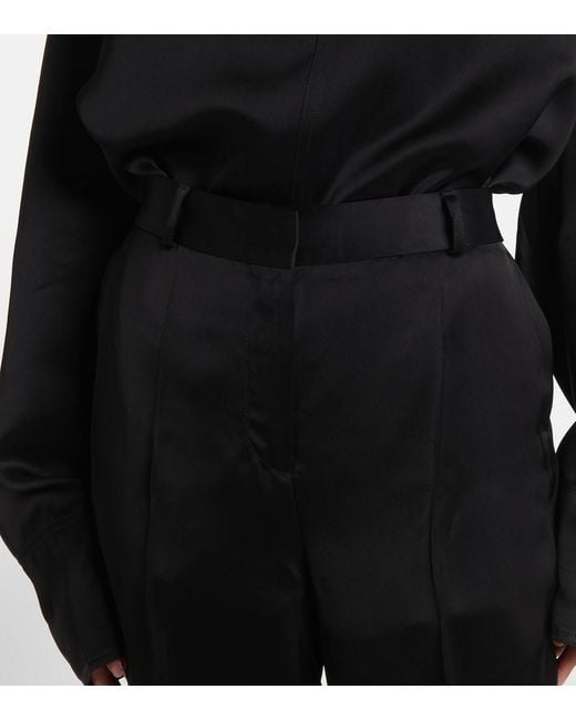 Totême  Black High-Rise Satin Straight Pants