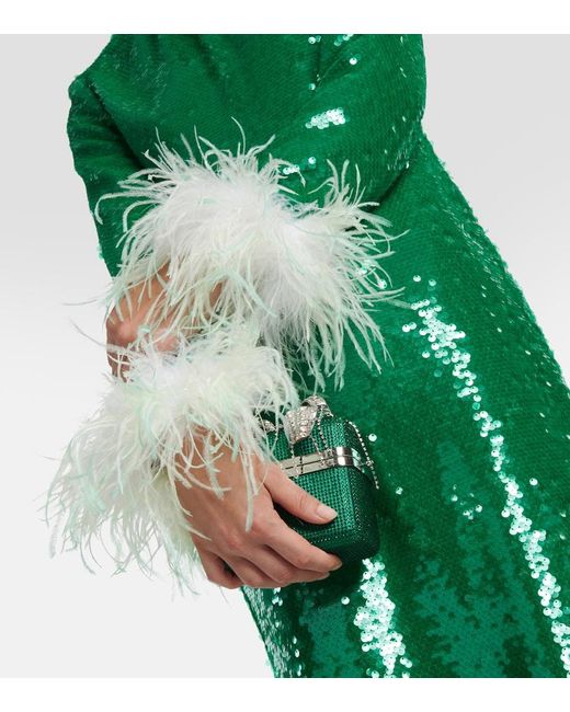 Self-Portrait Green Robe Mit Pailletten Und Federn