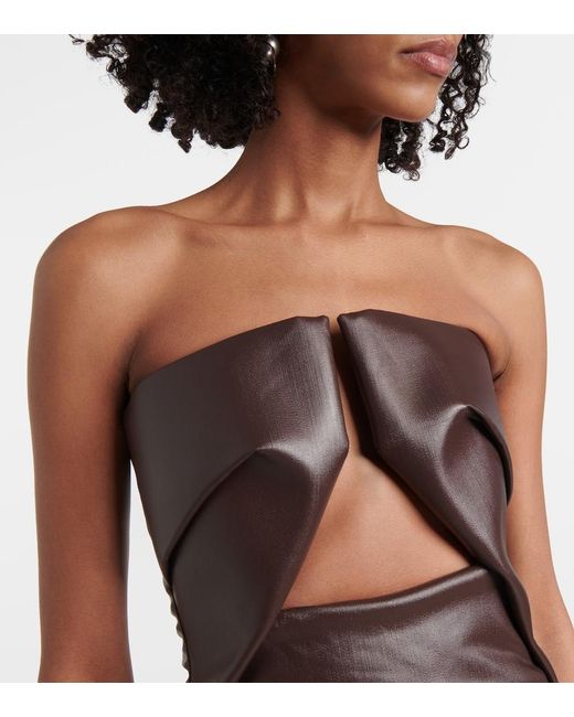 Rick Owens Brown Prong Cutout Coated Denim Bustier Dress