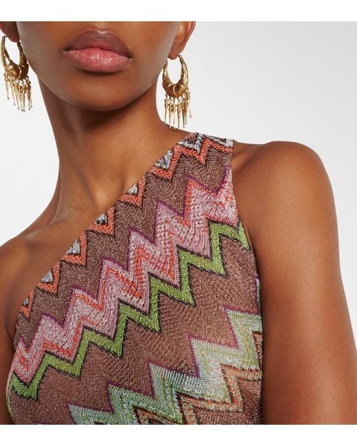 Missoni Pink Zigzag One-Shoulder Lame Top