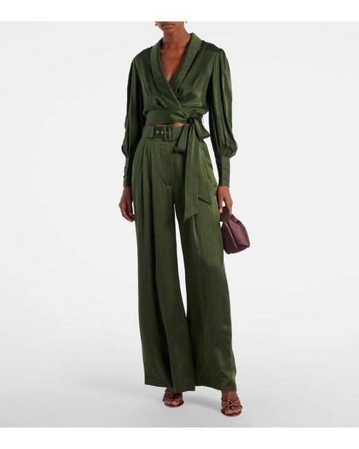 Zimmermann Green Silk Satin Wrap Top