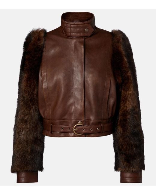 Chaqueta Cropped De Piel Con Borrego Chloé de color Brown