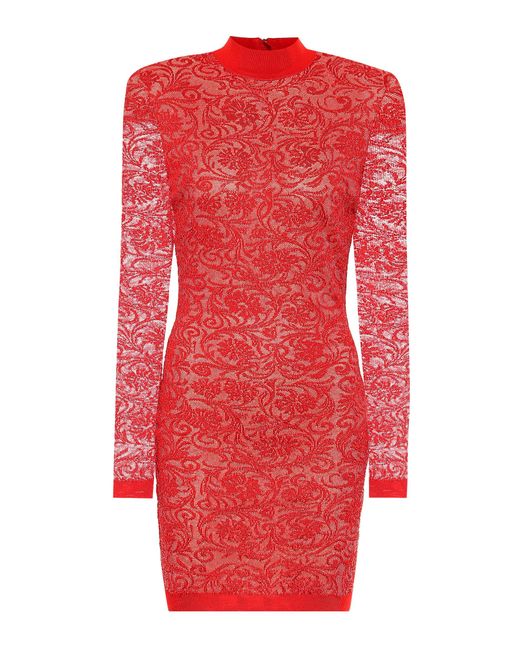 Balmain Lace Bodycon Minidress in Red 