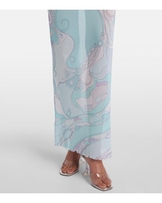 Emilio Pucci Blue Orchidee Tulle Maxi Dress