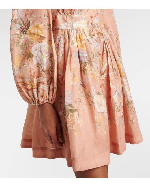 Zimmermann Peach Tallow Plunge Mini Dress in Pink | Lyst UK
