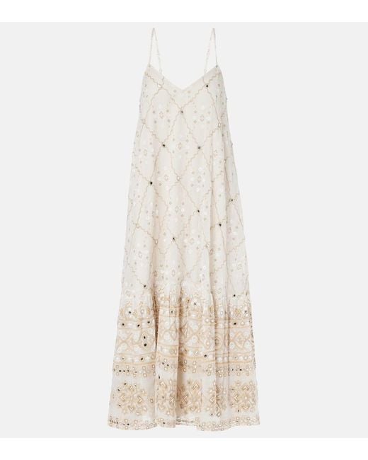 Juliet Dunn Natural Mosaic Printed Cotton Midi Dress