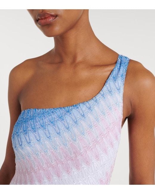 Missoni Blue Wave One-Shoulder Lame Swimsuit