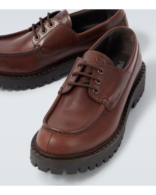Prada Brown Leather Loafers for men
