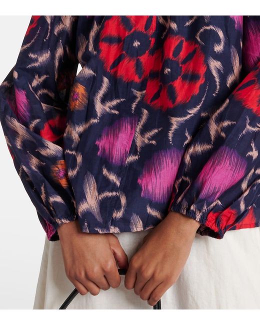 Velvet Red Fraser Printed Cotton And Silk Blouse