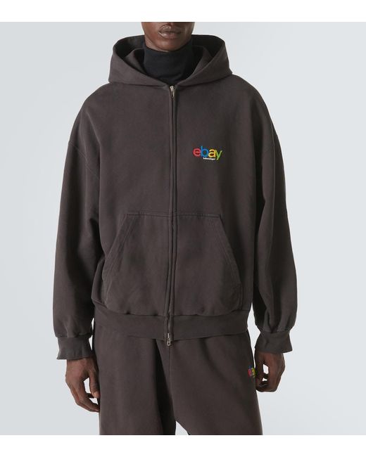 Balenciaga Black Printed Cotton Jersey Hoodie for men