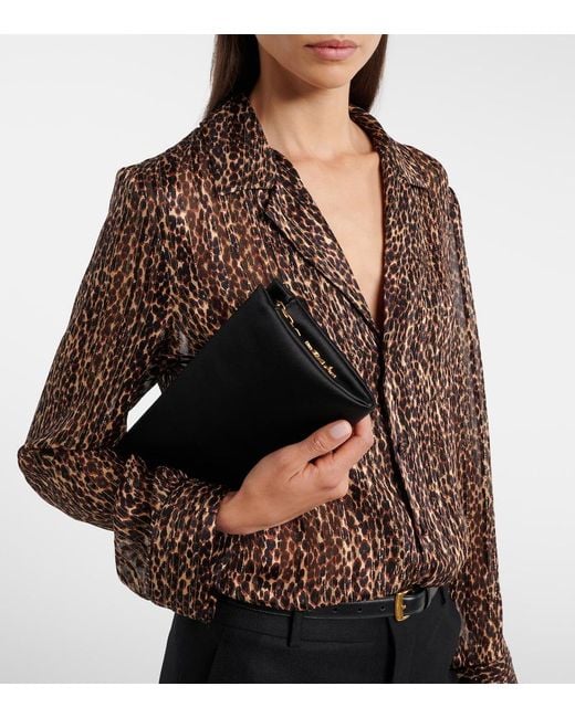 Saint Laurent Black Cassandre Satin Clutch
