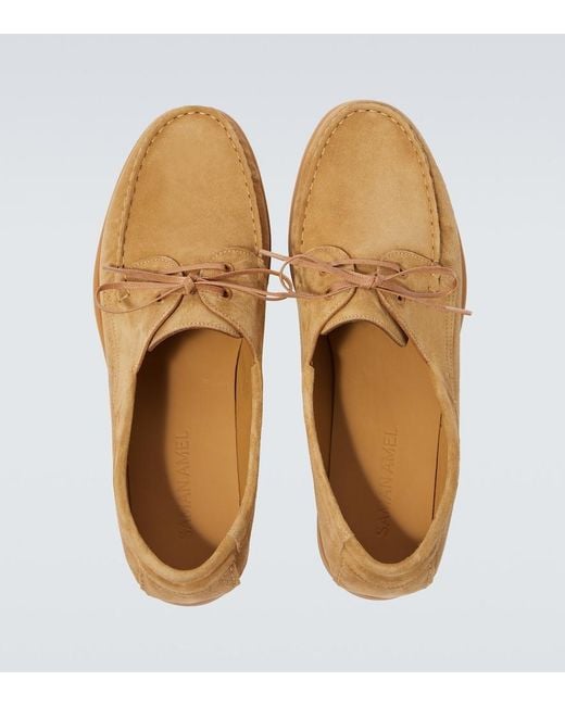 Saman Amel White City Moc Suede Boat Shoes for men