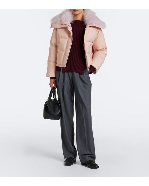Yves Salomon Pink Doudoune Shearling-Trimmed Down Jacket