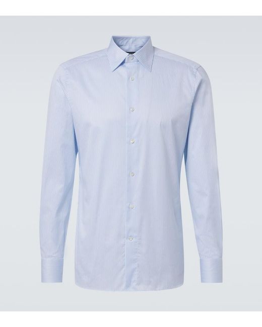 Zegna Blue Trofeo Striped Cotton Shirt for men