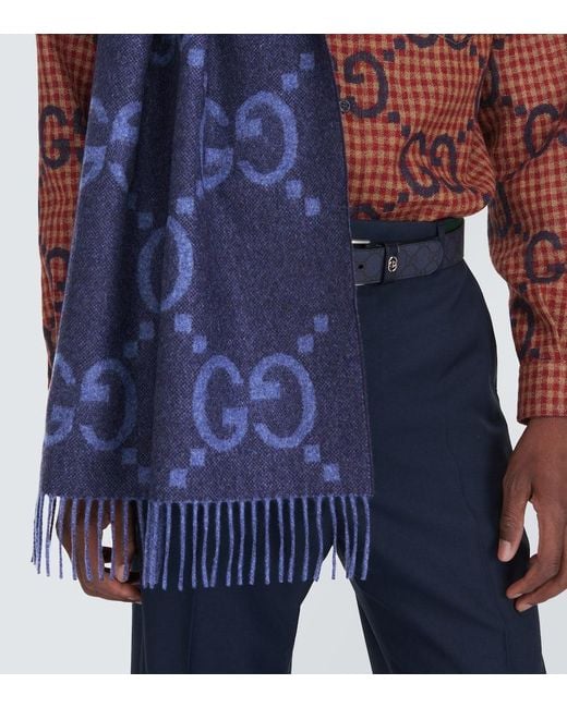 Bufanda de cachemir en jacquard con GG Gucci de hombre de color Blue