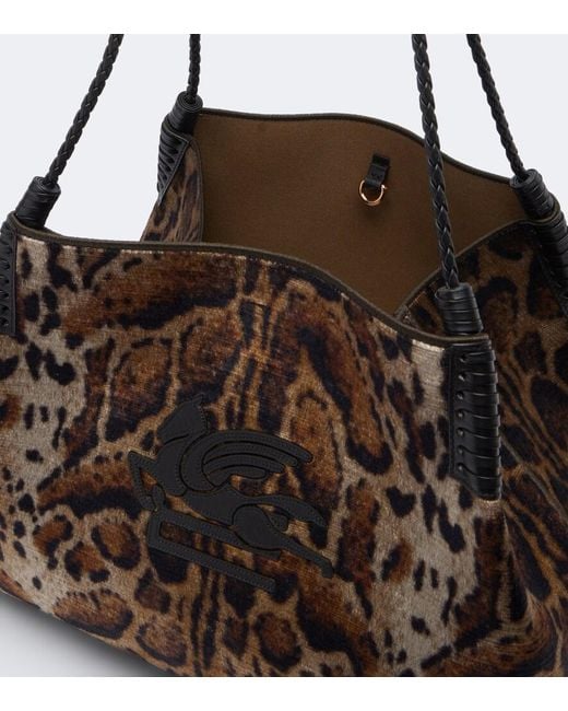 Etro Black Libra Large Leopard-Print Velvet Tote Bag