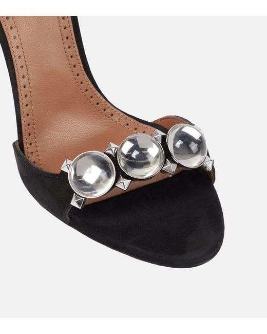 Alaïa Black Alaia La Bombe 110 Embellished Suede Sandals