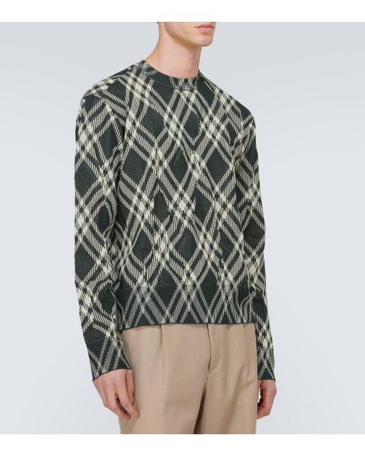 Burberry Gray Checked Cotton-blend Sweater for men