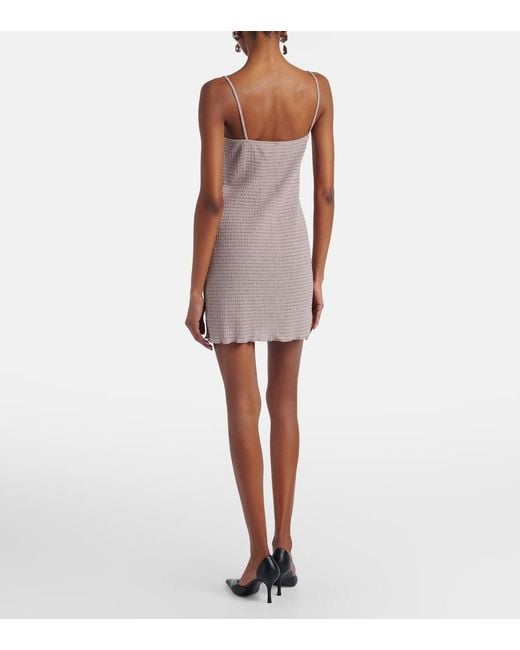 Magda Butrym Natural Floral-Applique Shirred Crepe Minidress