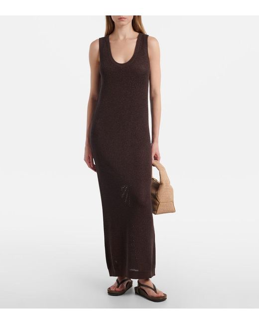 Brunello Cucinelli Brown Open-Knit Cotton-Blend Maxi Dress