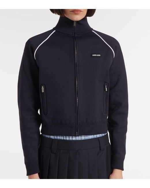 Miu Miu Blue Logo Zip-Up Sweatshirt