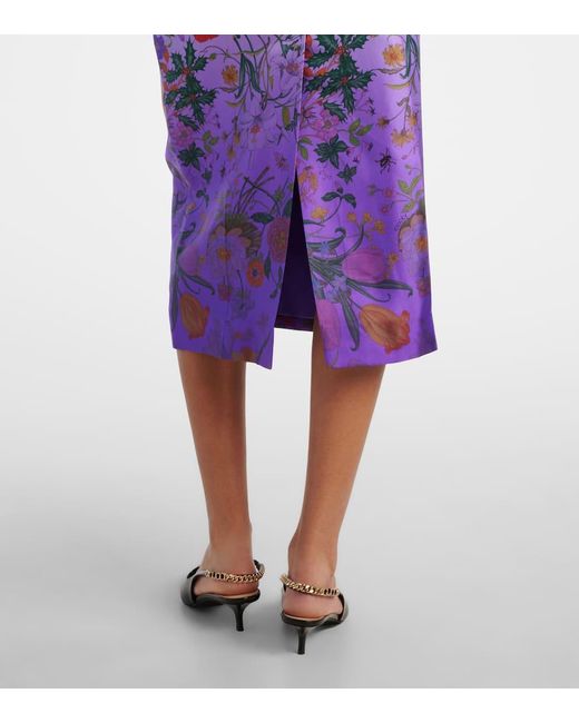 Gucci Purple Floral Silk Midi Skirt