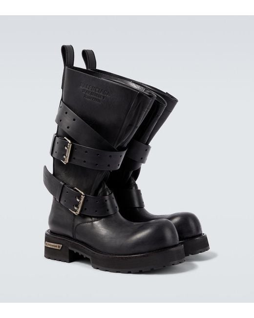 Balenciaga Black Venom Leather Biker Boots for men