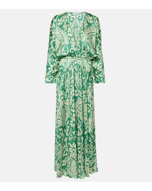 Abito Lungo Ilona Con Stampa di Poupette in Green