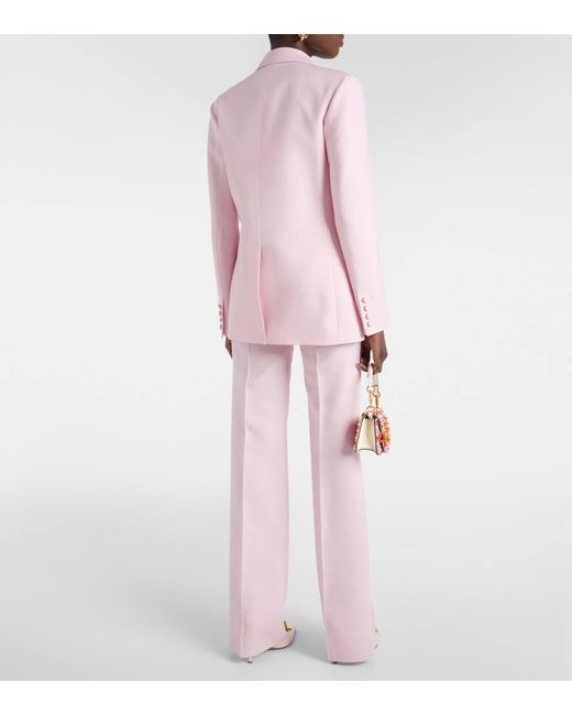 Blazer doppiopetto in lana e seta di Valentino in Pink